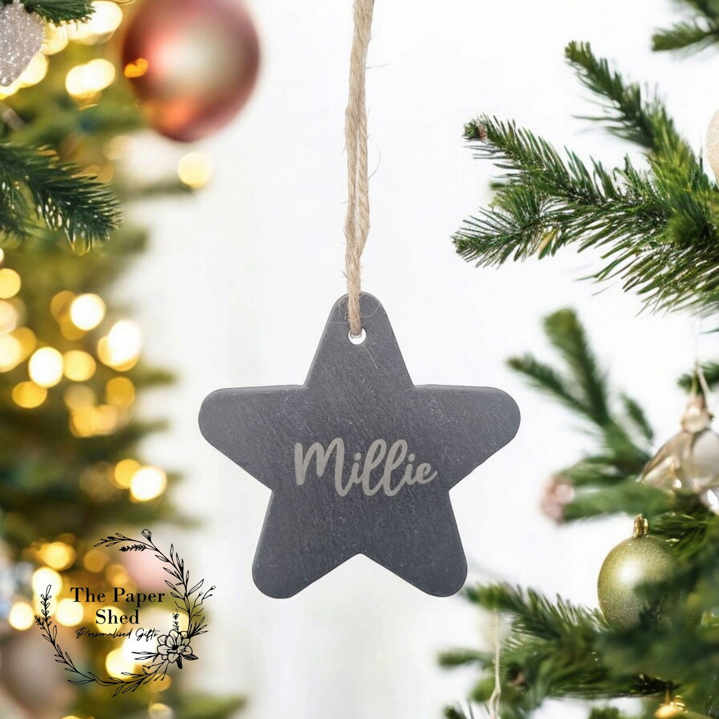 Personalised Engraved Slate Christmas Decoration Bauble Star