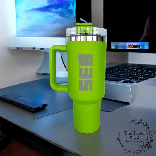 Travel Mugs Engraved Personalised Name Large Thermal 40oz Cups with Handle Gamer Game Block Computer