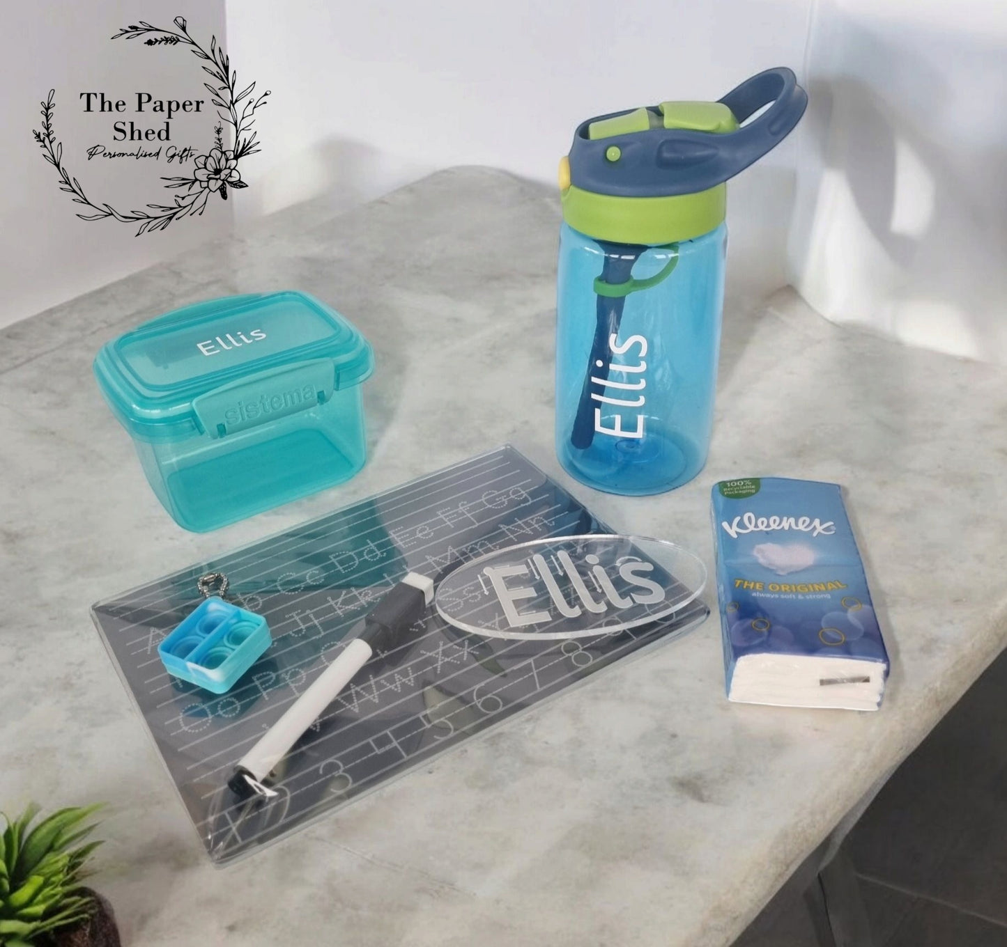 Back to School Personalised Hamper-First Day /Year of School-Water Bottle- kids/ Girls-Snack box-Alphabet, Number, Name formation-Hair Band
