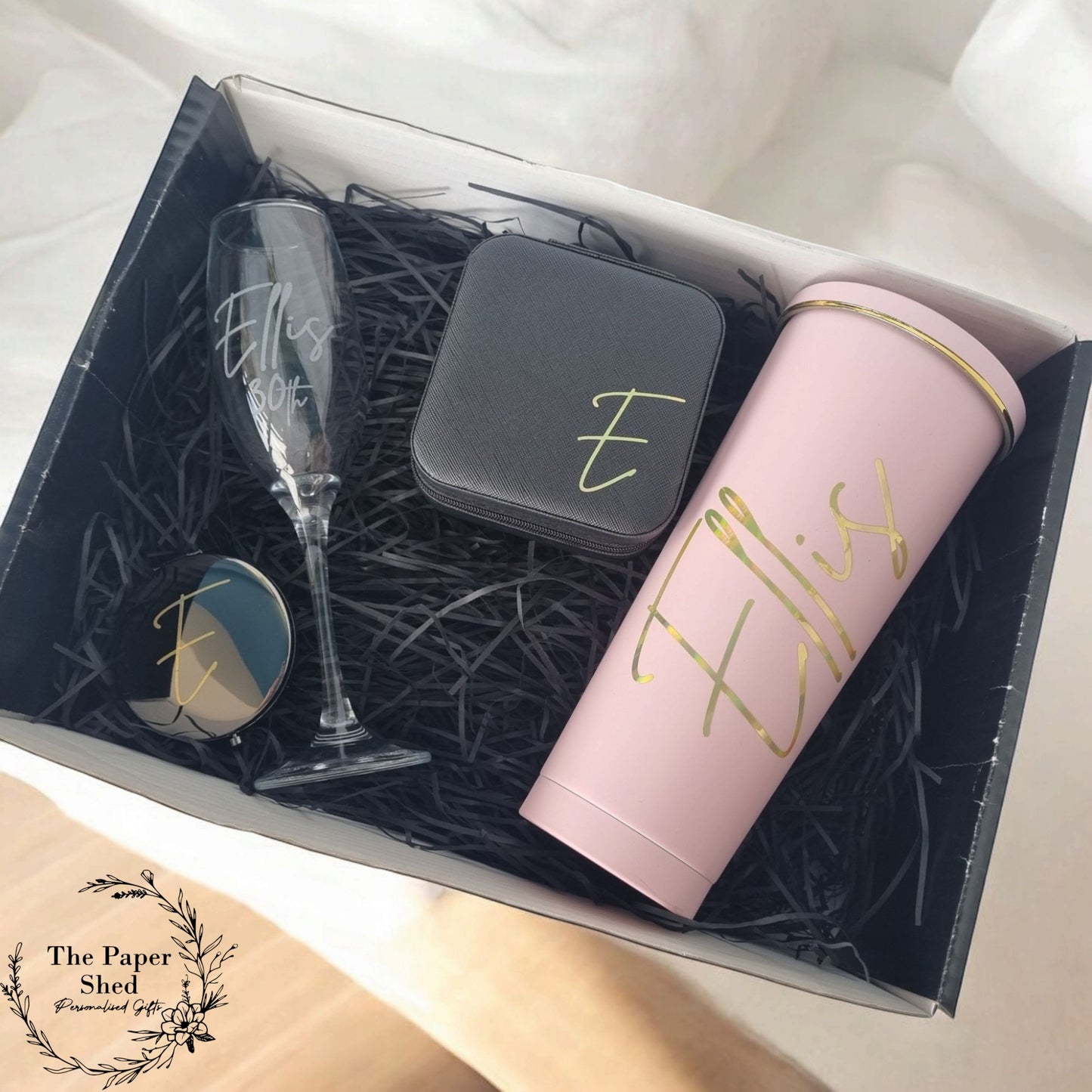 Birthday Hamper Gift Set - Personalised Special Birthday Present - For Her - 21st, 30th, 40th  Age Themed - Engraved champagne Flute,