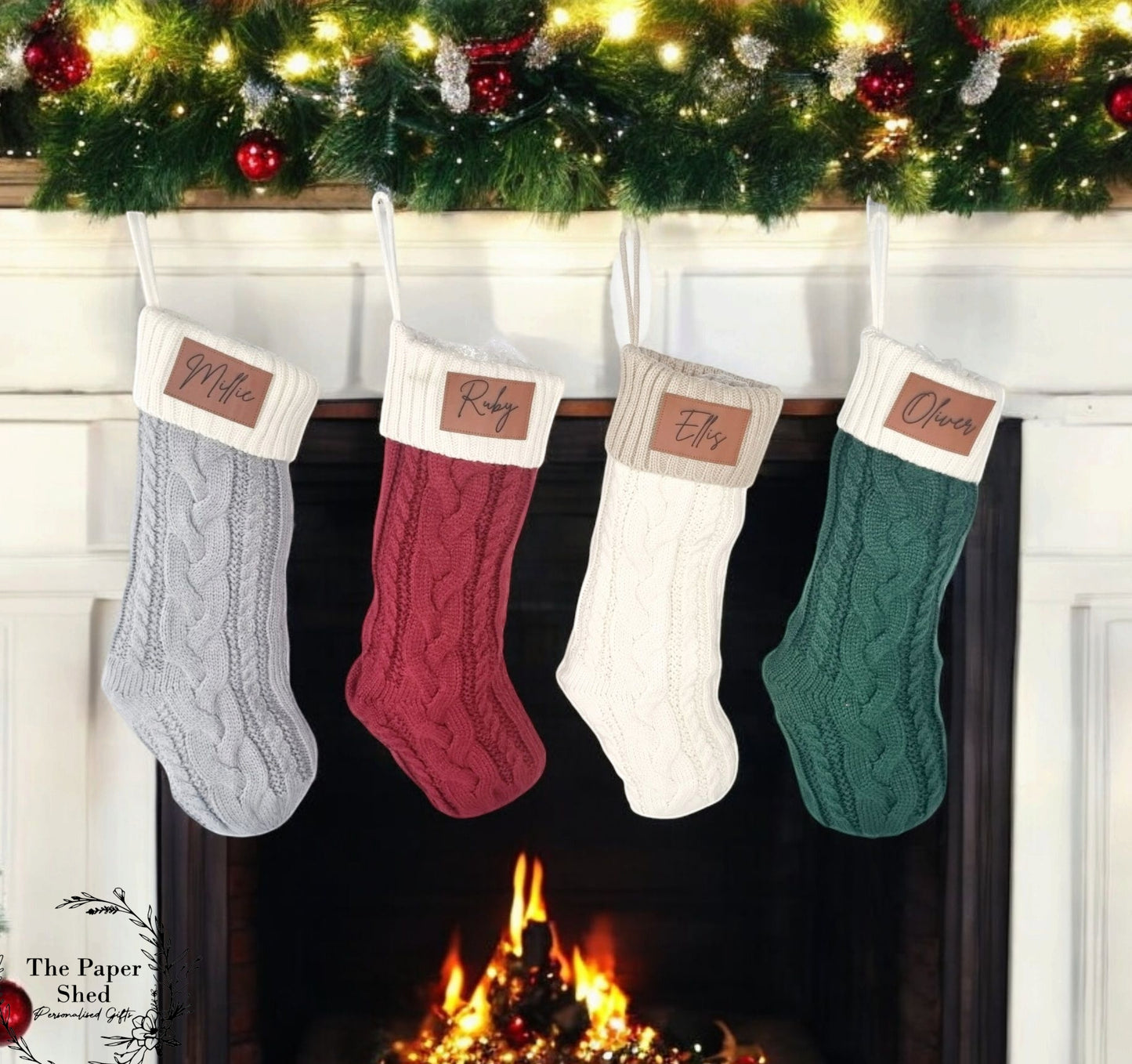 Stocking Knitted Personalised Christmas Stocking 4 Colours With Name