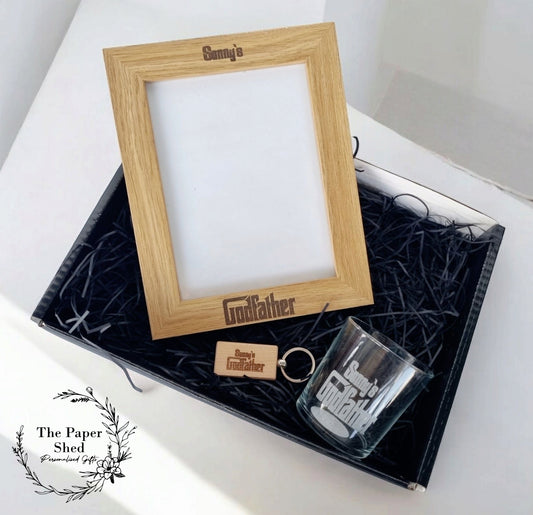 Godfather - Gift Set - God Father Hamper-Present-Christening-Baptism-Whiskey Glass-Frame