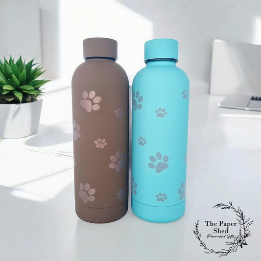 Paw Print Engraved Thermal Water Bottle Birthday Christmas Gift 500 ml Pawprint Design