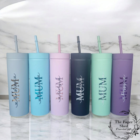 Mother's Day Mum Mummy Skinny Tumbler With Straw Personalised