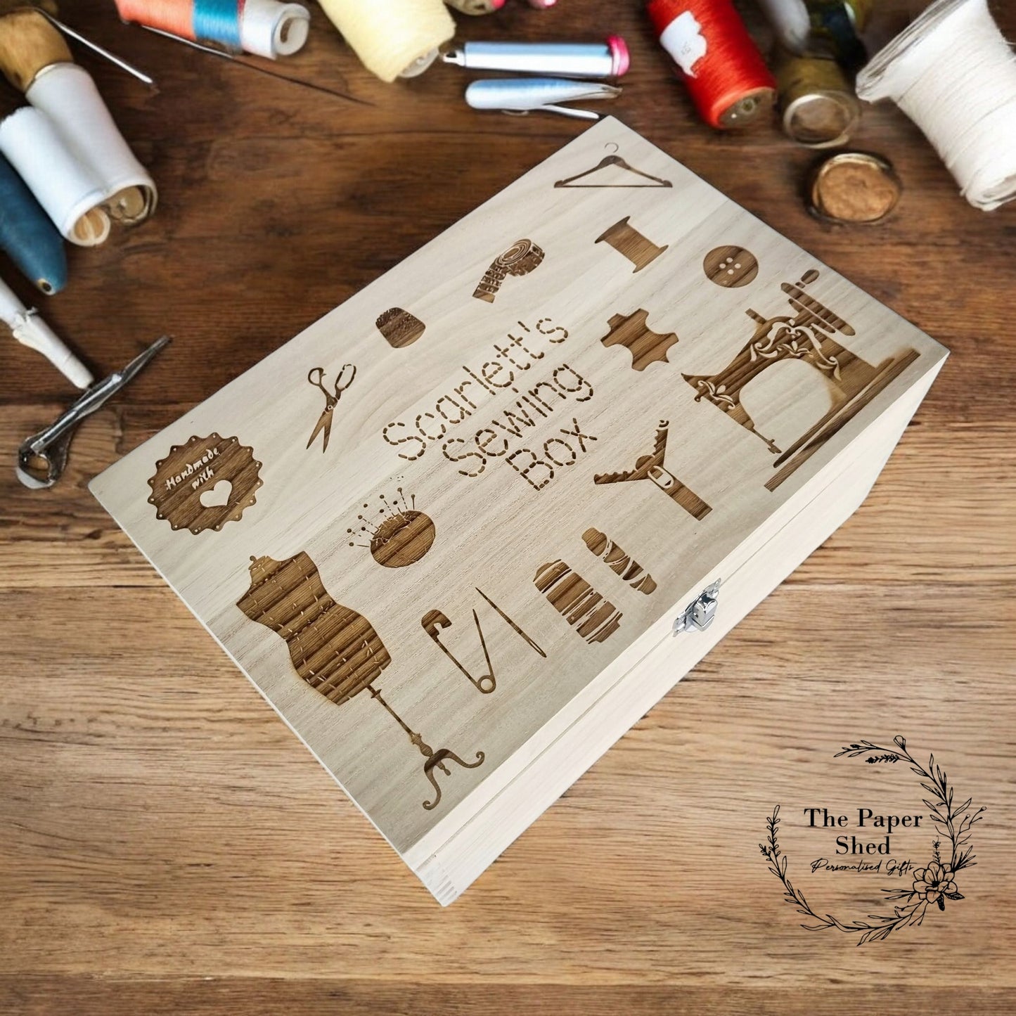 Wooden Engraved Sewing Box Personalised