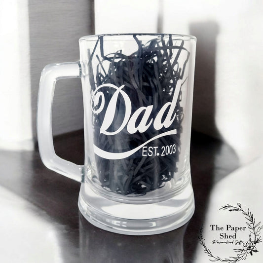 Dad Daddy Grandad Est. Father's Day Birthday Glass Beer Tankard Mug
