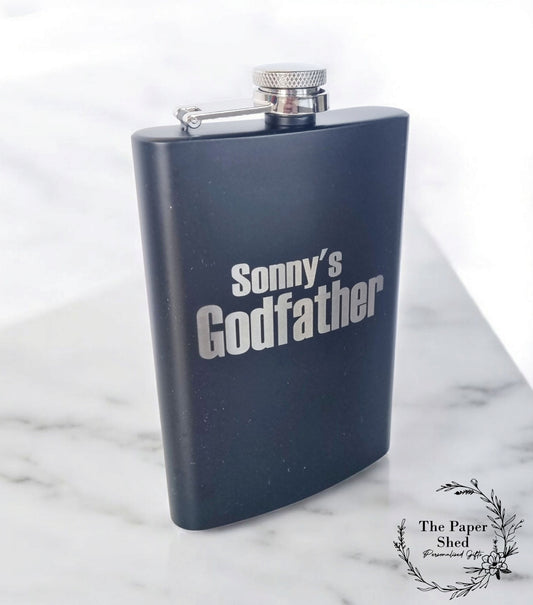 Godfather Gift Engraved Hip Flask Gift Idea, name personalised whisky flask Christening Baptism Gift