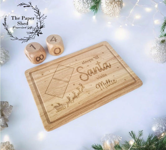 Personalised Sleeps 'til Santa Visits Board with Number Block Dice Engraved Wooden Christmas Countdown Calendar Gift