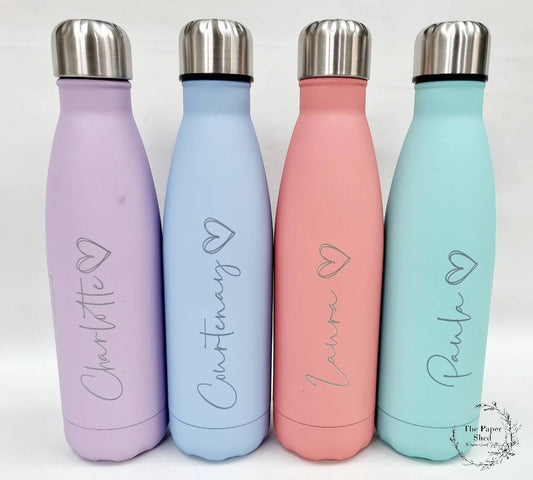 Personalised name thermal water bottle engraved with heart