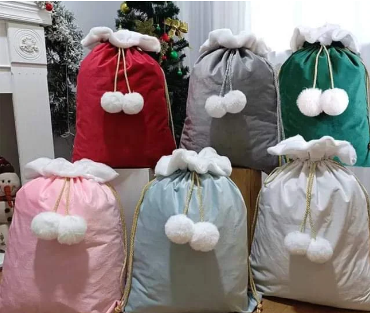 Christmas Santa Sacks PAIR Velvet Luxury Mr & Mrs Couple Engagement Married Presents Gift 2 x Sacks