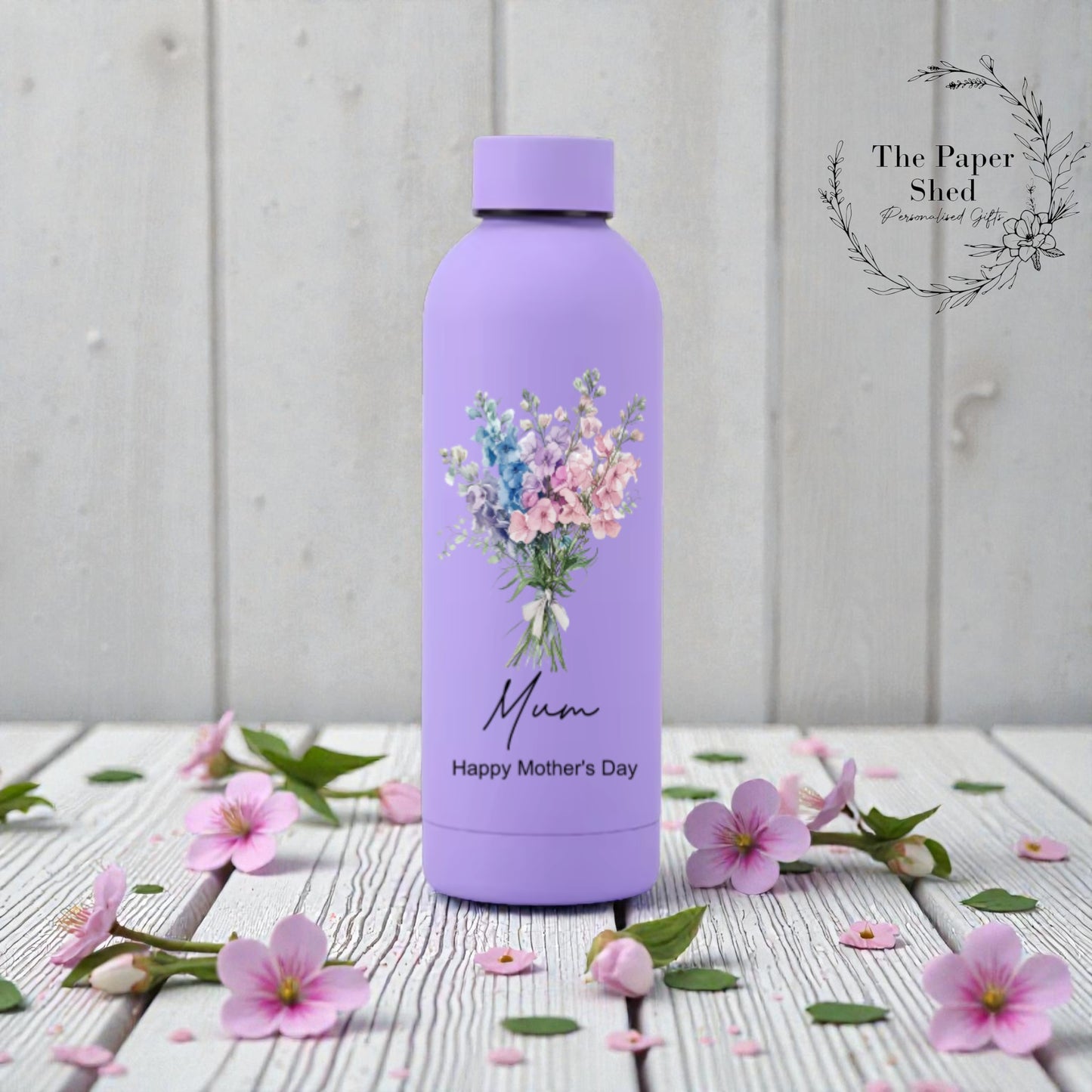 Flowers Personalised Thermal Drinks Bottle Mothers Day Birthday Teacher Gift