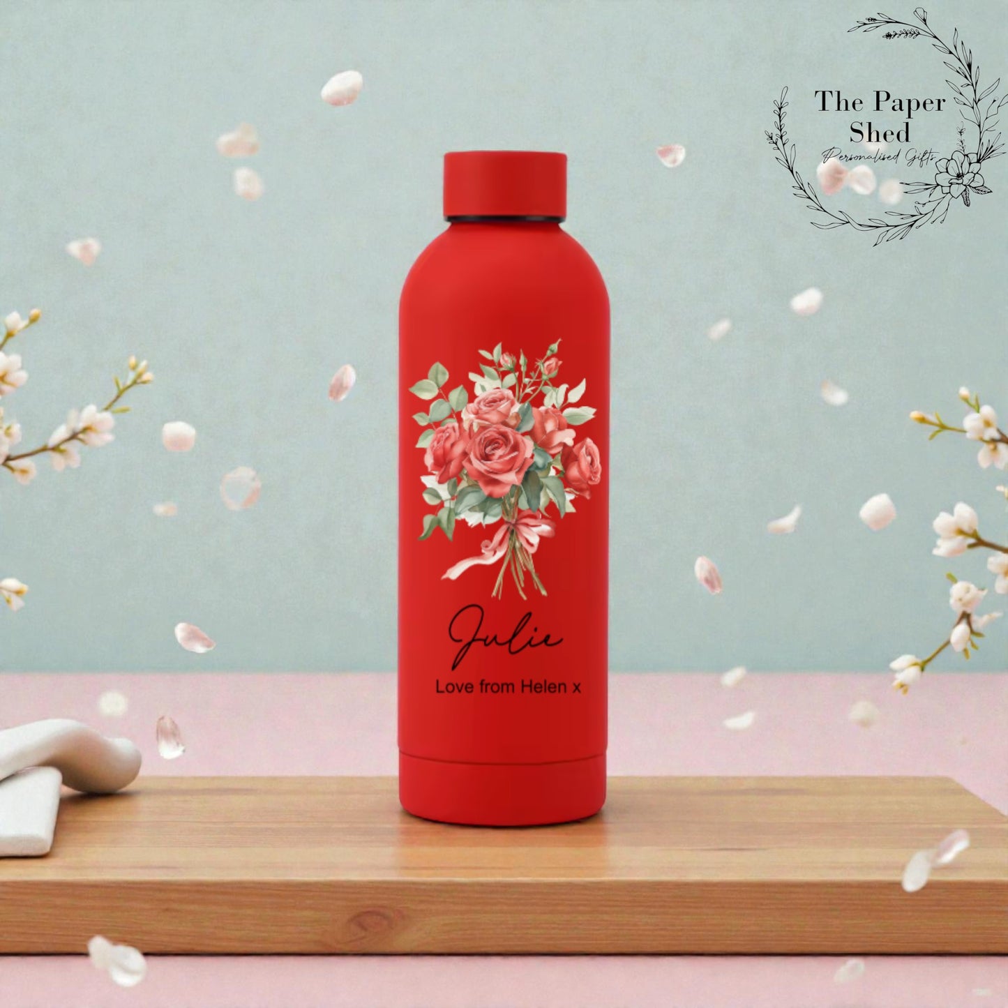 Flowers Personalised Thermal Drinks Bottle Mothers Day Birthday Teacher Gift