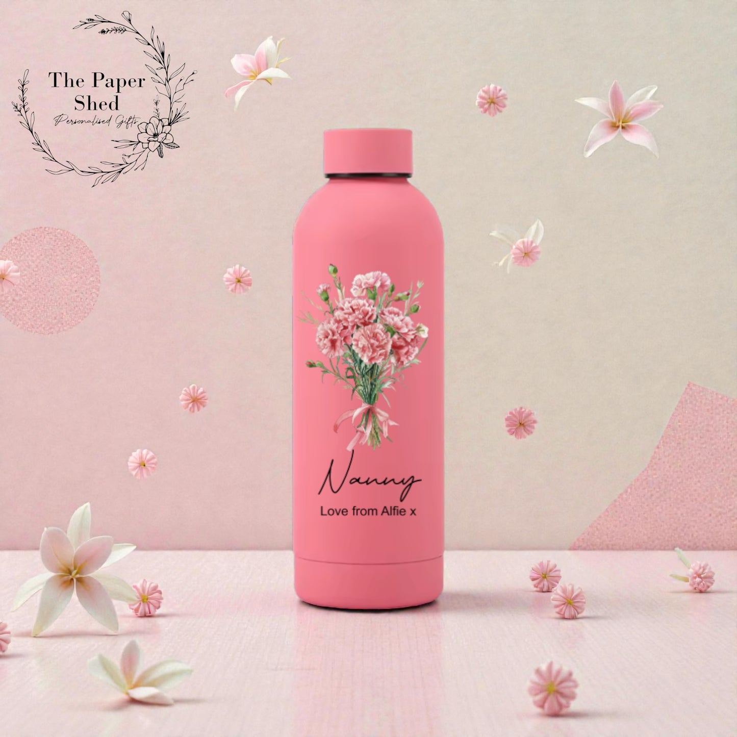 Flowers Personalised Thermal Drinks Bottle Mothers Day Birthday Teacher Gift