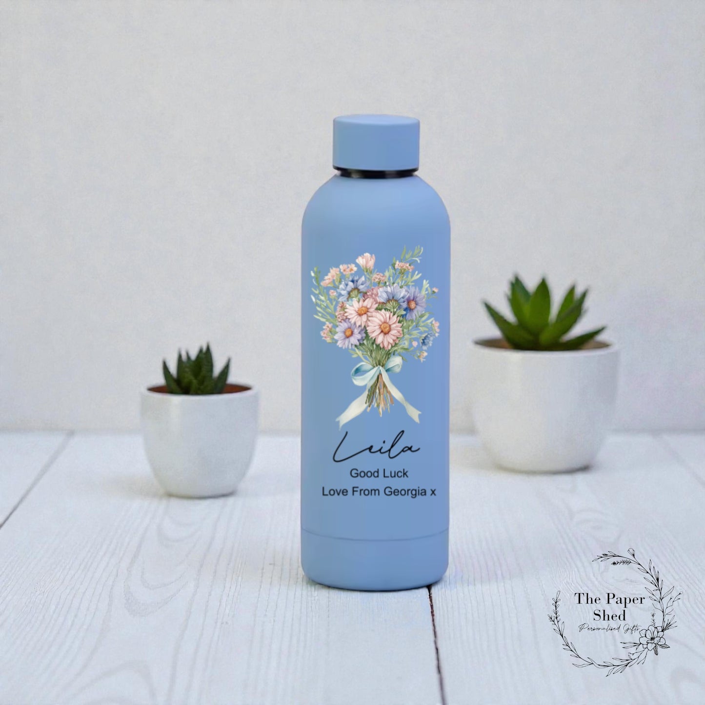 Flowers Personalised Thermal Drinks Bottle Mothers Day Birthday Teacher Gift