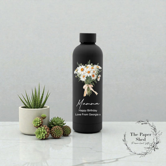 Flowers Personalised Thermal Drinks Bottle Mothers Day Birthday Teacher Gift