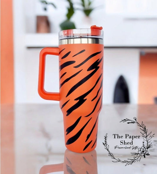 Tiger Stripes Print Travel Mugs Personalised 40oz Cups  With Handle