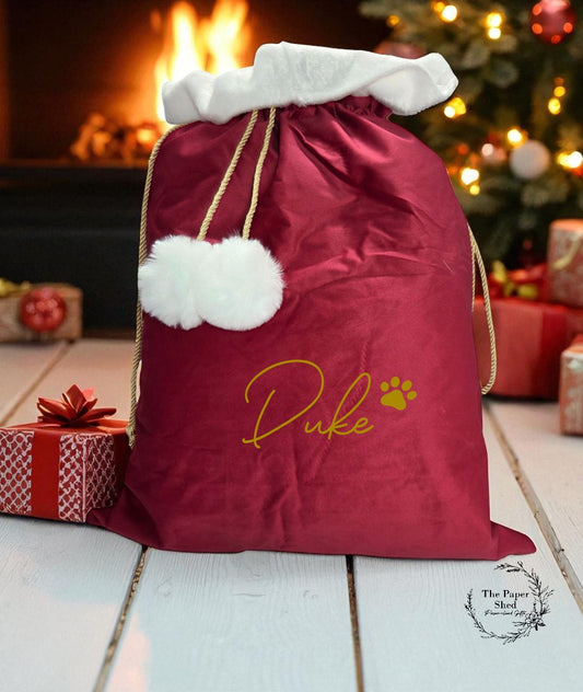 Dog Christmas Santa Sack, Xmas Treats Stocking, Velvet Christmas Eve gift, Pet, Cat Stocking