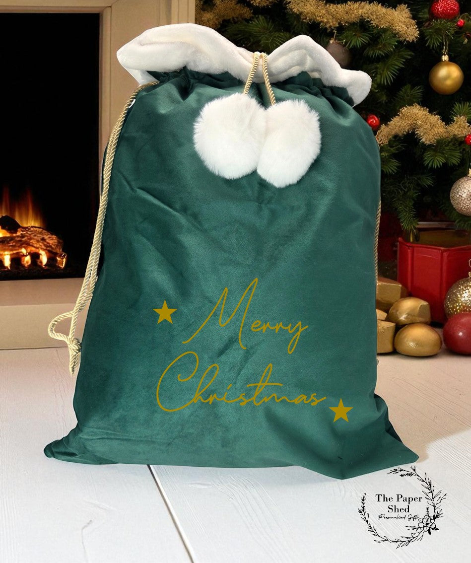 Merry Christmas Luxury Velvet Santa Sack with Stars, Stocking, Christmas Eve Gifts