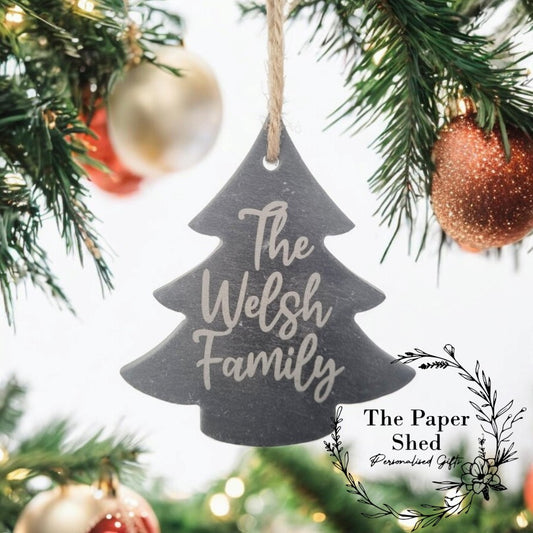 Personalised Engraved Slate Christmas Decoration Bauble Christmas Tree