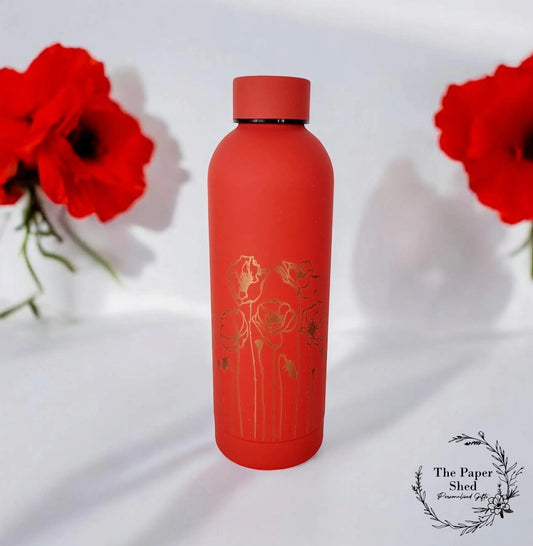 Poppy Print Engraved Thermal Water Bottle v2