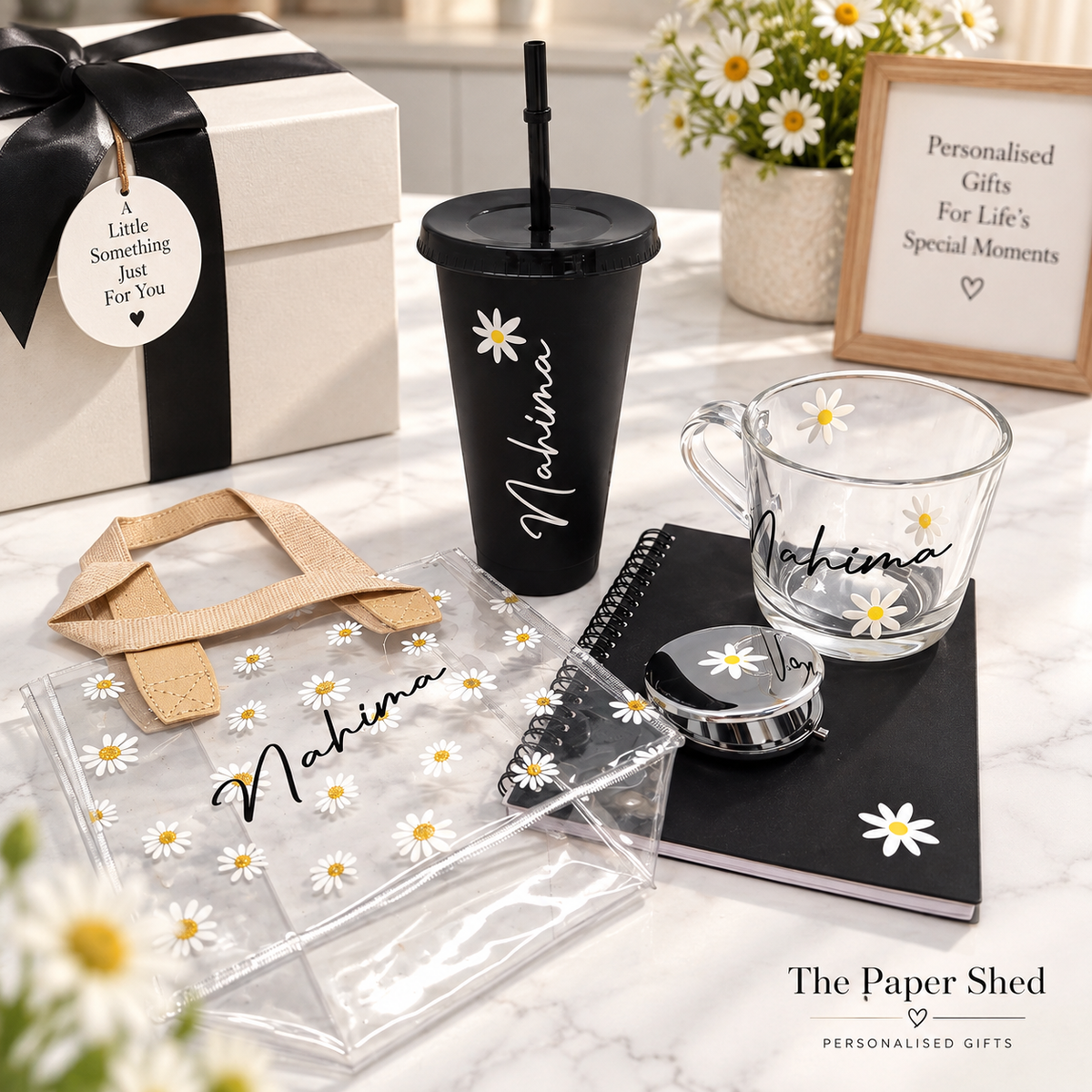 Daisy Gift Set -  Birthday Present - For Her - Birthday - Hamper Personalised Gift Box with Name-Daisy Themed - Daisies Flowers