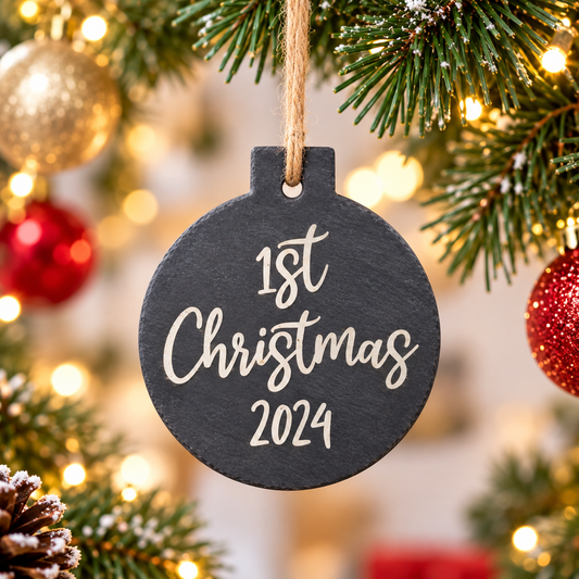 Personalised Engraved Slate Christmas Decoration Bauble
