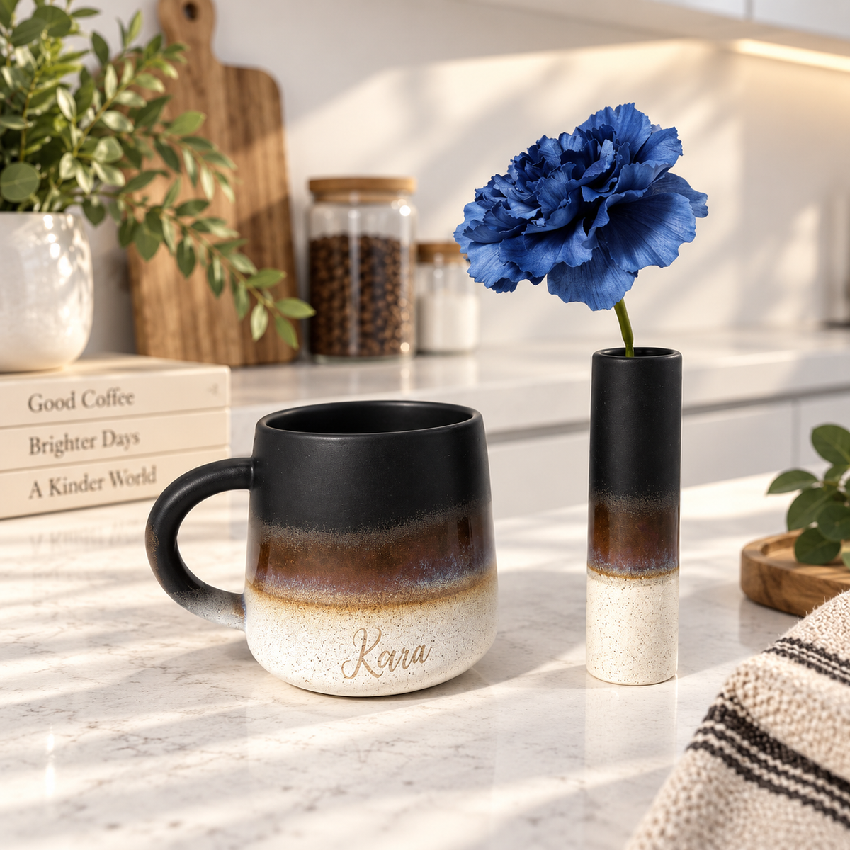 Glazed Engraved Mug Personalised Birthday Gift Set Hamper Bud Vase