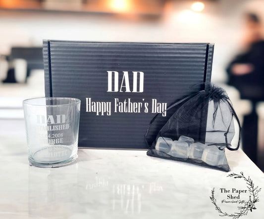 Father's Day, Personalised Gift Set, Children's Names and Dates Dad, Daddy, Father, Grandad, Papa, Whiskey Glass, Re-usable ice cubes