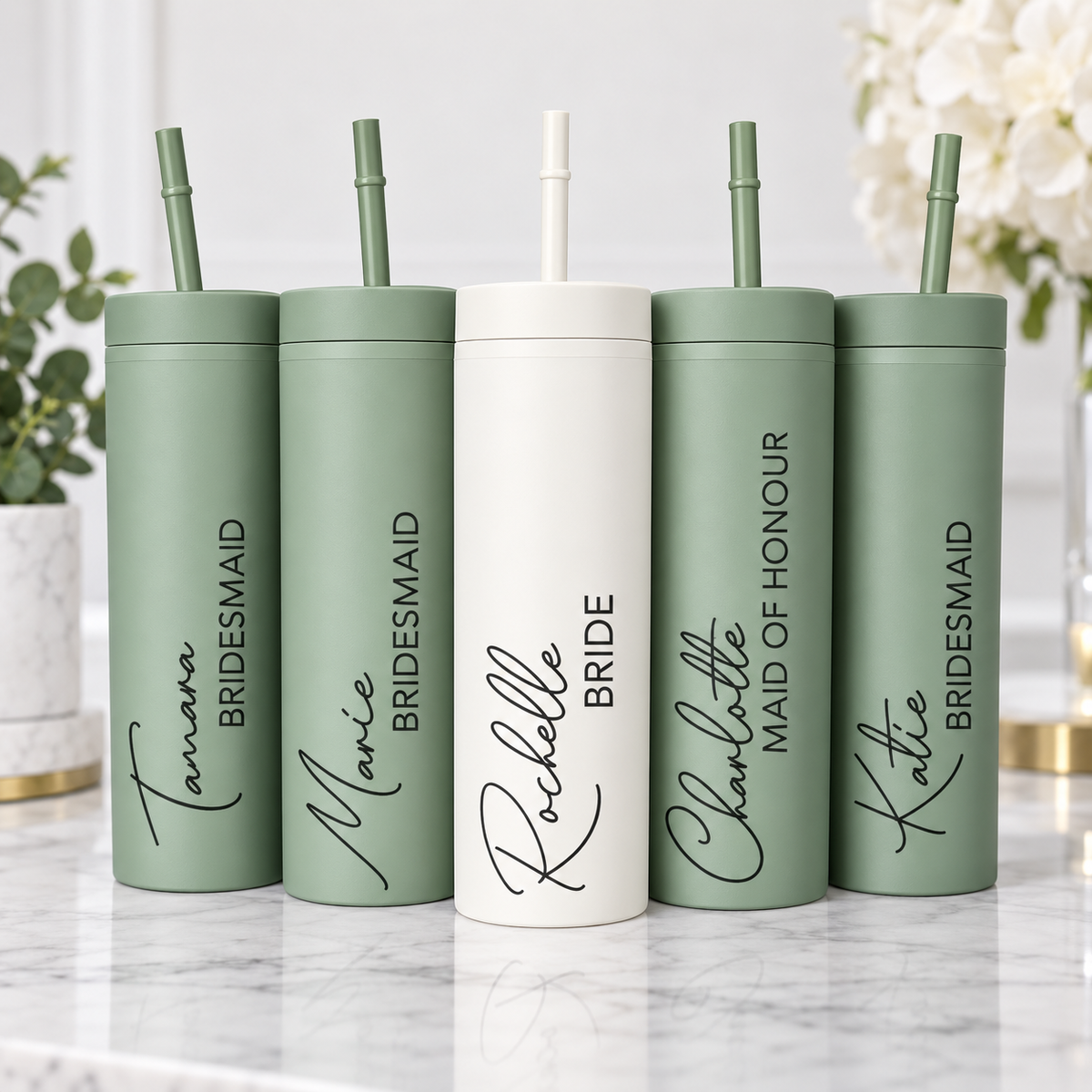 Skinny Tumbler Personalised Name Bridesmaid Bridal Wedding