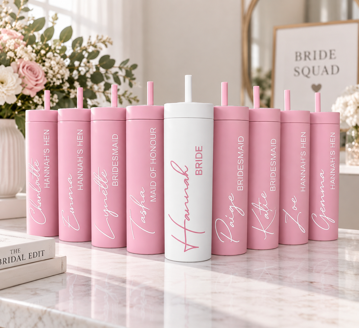 Skinny Tumbler Personalised Name Bridesmaid Bridal Wedding