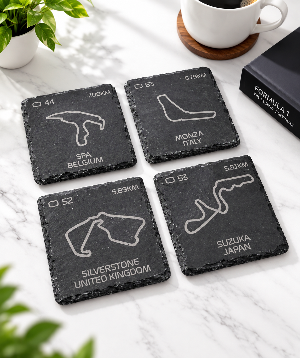 F1 Inspired Track Engraved Drinks Coasters - Pick your own Racing Track Slate