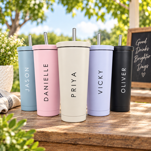 Pastel tall 600ml insulated personalised tumbler with lid and straw