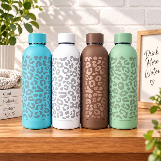 Leopard Print Engraved Thermal Water Bottle Birthday Christmas Gift 500 ml