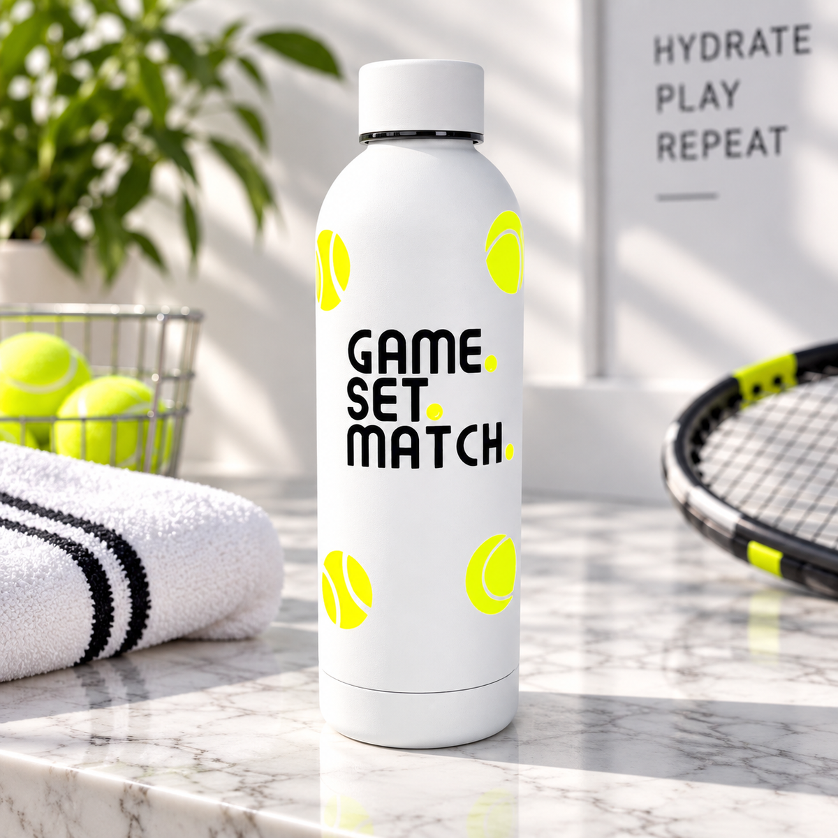 The Tennis Collection, Thermal Mug, 40 oz Cup, Bottle, Travel Mug, Gift, Game Set Match, Supporter