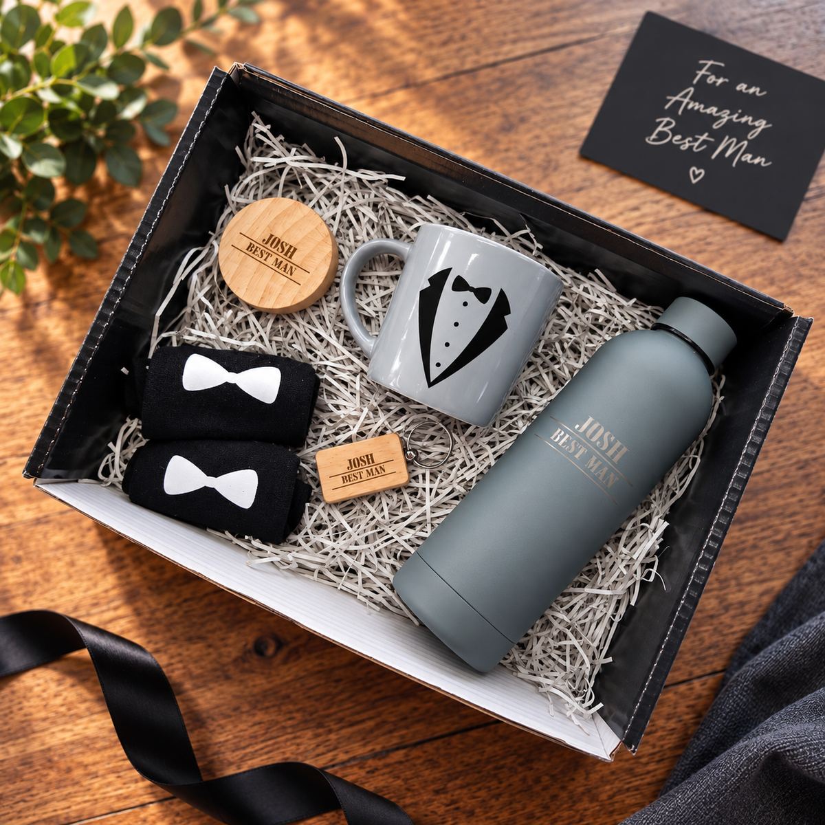 Best Man Wedding Hamper Gift Box Set Groom Usher Black Personalised