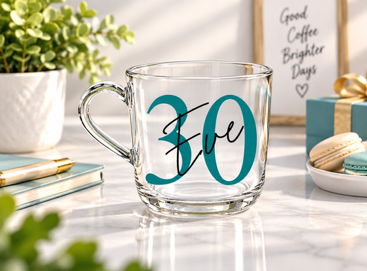 Birthday Coffee Tea Mug Glass With Age & Name - 21st 30th 40th 50th 60th