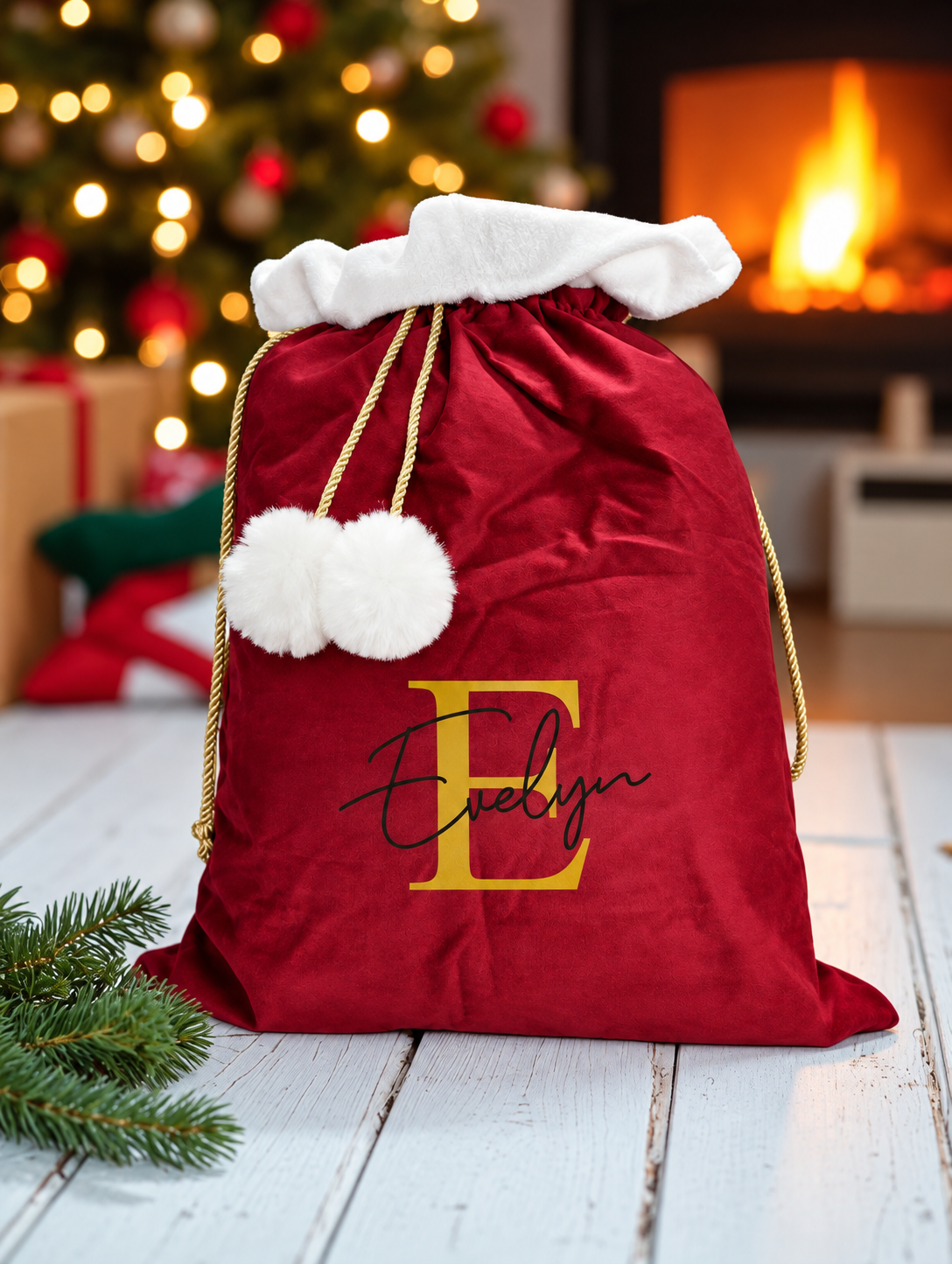 Christmas Velvet Santa Sack Big Initial Personalised Name, Toys and Presents, Christmas Eve Gifts