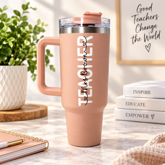 Teacher Thank You Gift Personalised Name Large 40oz  Travel Mugs Thermal Cup with Handle Doctor Teacher Vet Fire Fighter Nurse  Accountant (Copy)