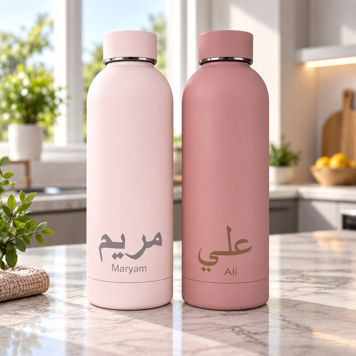 Personalised Arabic Script abjad Name Engraved Thermal Water Bottle 2