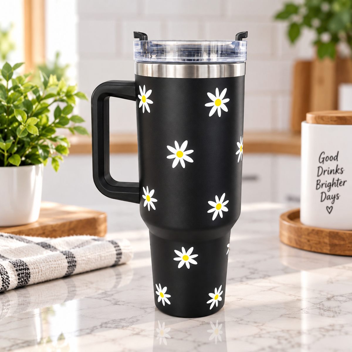 Travel Mugs Personalised Large Thermal 40oz Cups Daisy Print