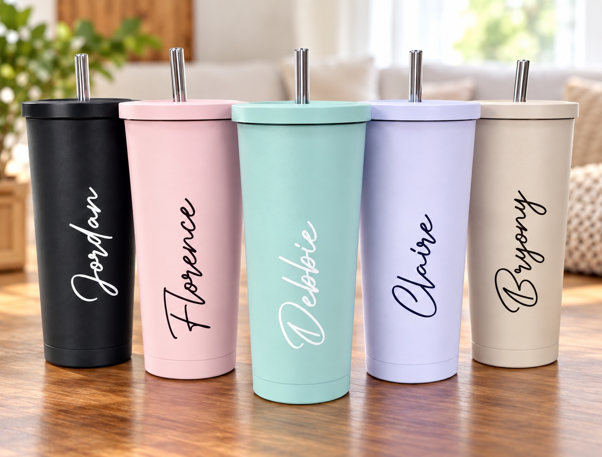 Pastel tall 600ml insulated personalised tumbler with lid and straw metal