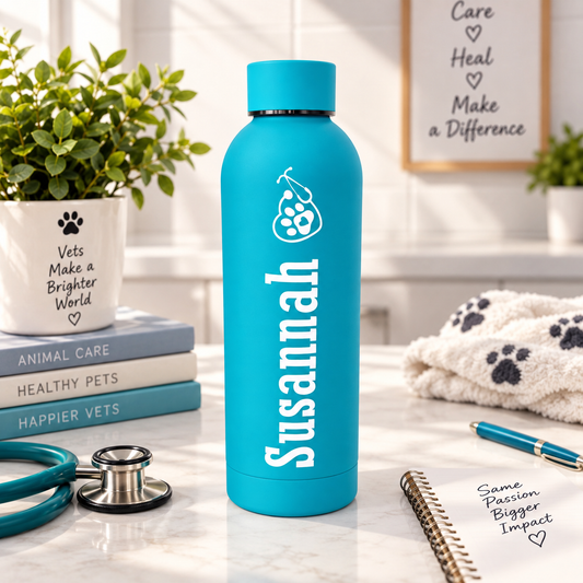 Vet Personalised Name Thermal Water Bottle Paw Print