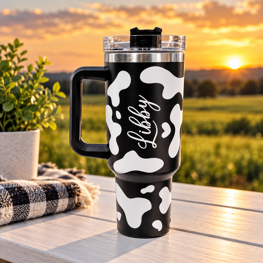 Cow Print Travel Mugs Personalised 40oz Cups With Handle