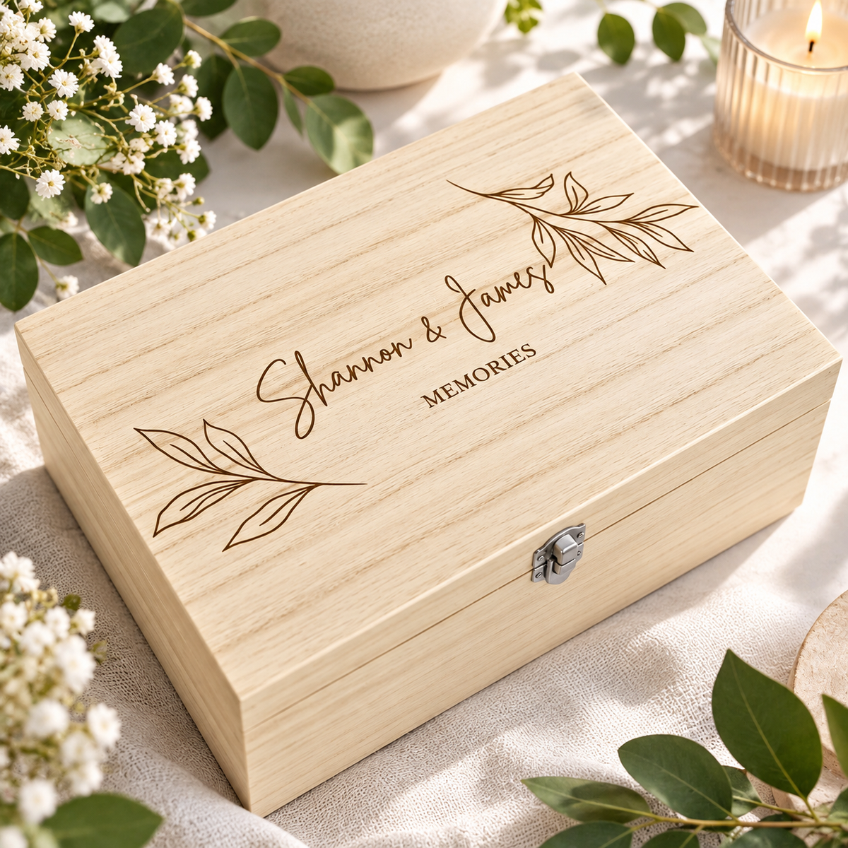 Couples Keepsake Memory Box Leaf Foliage Wedding Engagement Present Gift