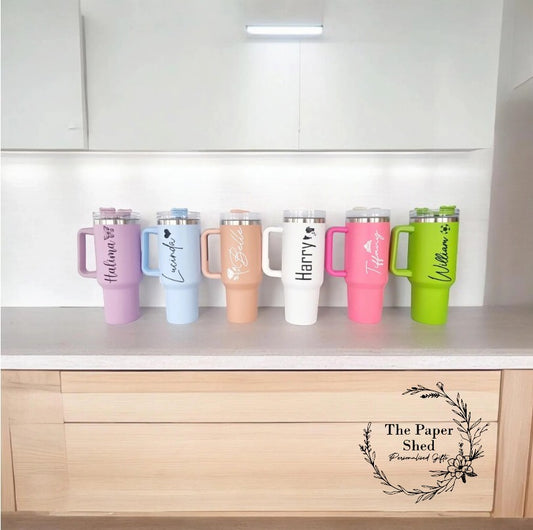 Personalised 40oz Quench Travel Mugs Thermal -Birthday Gift- with personalised emoji / silhouette character