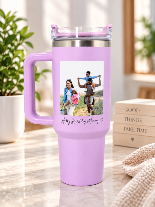 Photo Printed Personalised Name Large 40oz  Travel Mugs Pastel Colours Thermal Cup with Handle Birthday Gift