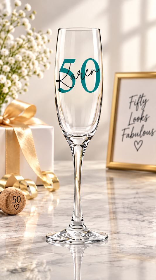 Birthday Champagne Glass With Age & Name - 21st 30th 40th 50th 60th