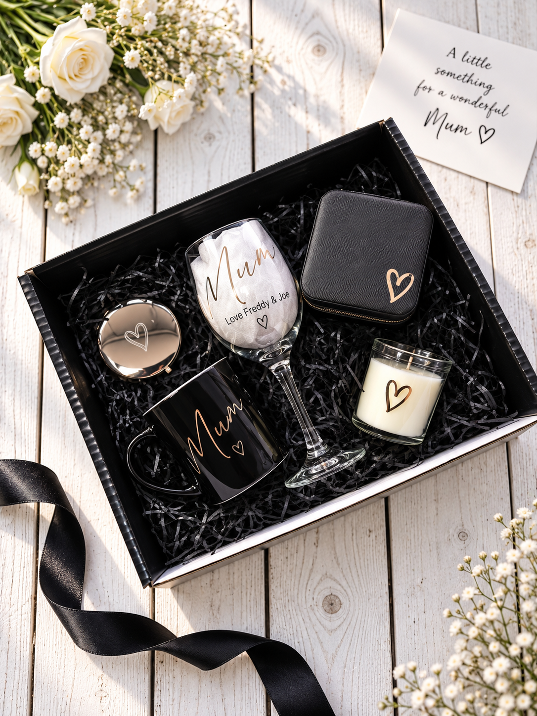 Mother's Day Mum Mummy Hamper Gift Set - Personalised Special Mothers Present -Wine glass-mug-candle- For Her-message-heart