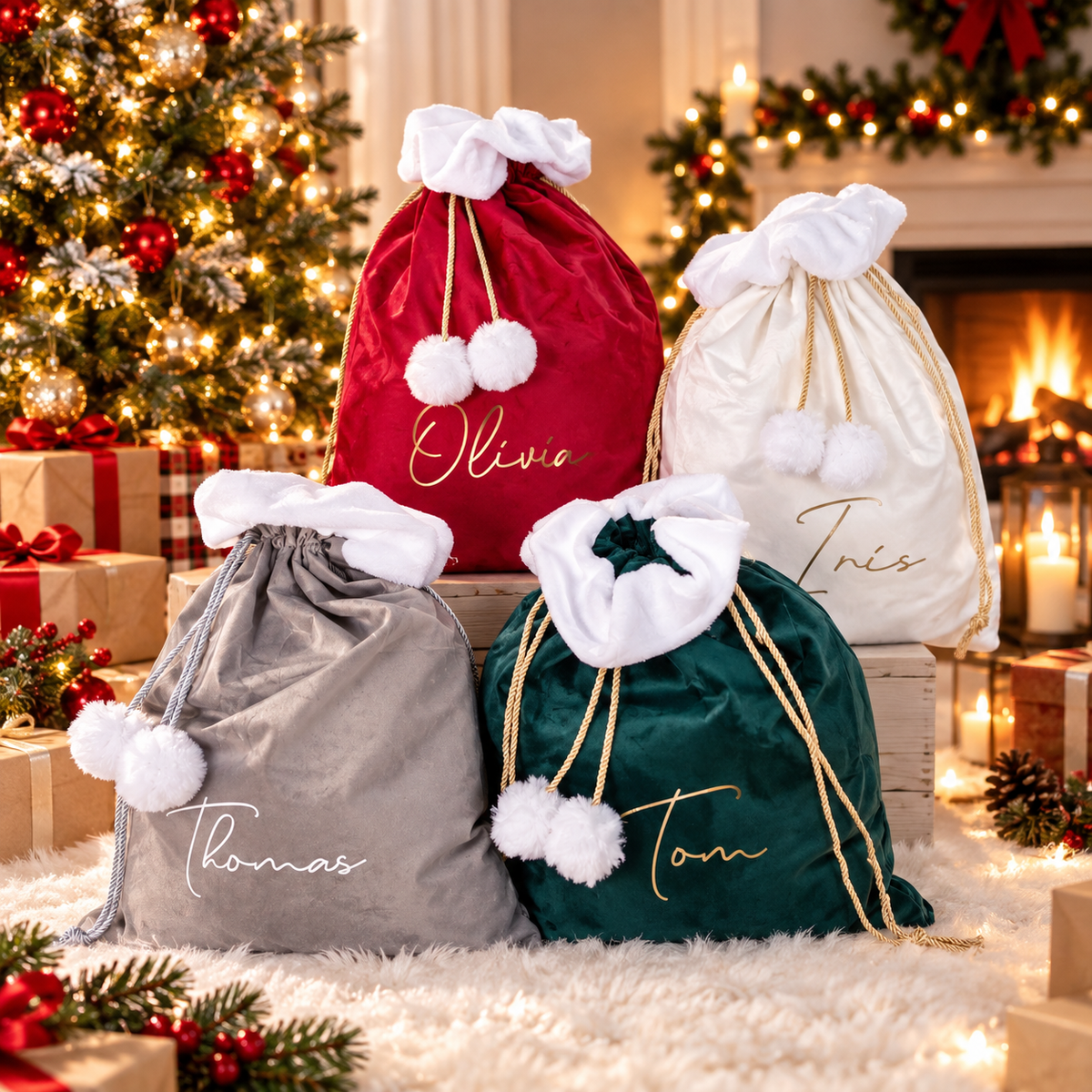 Velvet Christmas Santa Sack - Script Luxuary