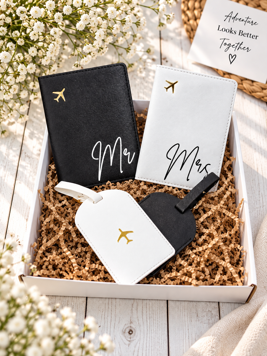 Wedding Couples Matching Passport Covers Luggage Tags Honeymoon Mr & Mrs